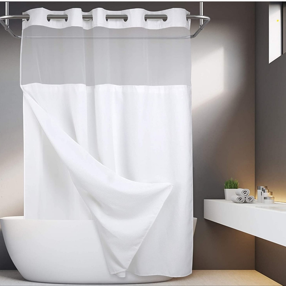 Hotel style hookless washable shower curtain EUC!